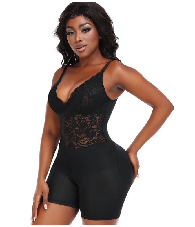 Lace Shapewear Bodysuit with Hip Pads Butt Lifter and Waist Slimmer Slimming Control Panties
