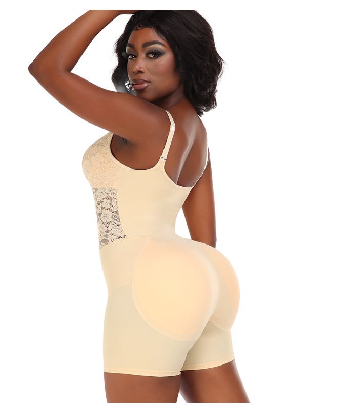 Padded Shapewear Boydsuit With Removable Hip Pads And Butt Pads - Nude