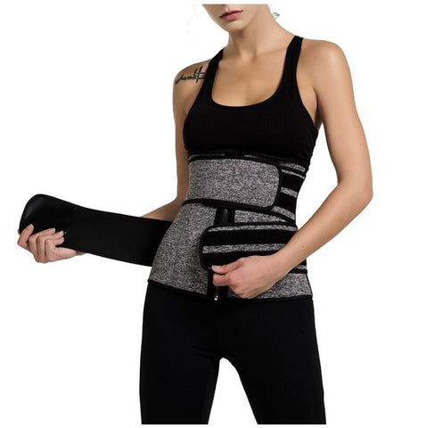 Zip and Fasten Neoprene Waist Trainer - 2 Velcro Belts in Gray and Black - FemmeShapewear